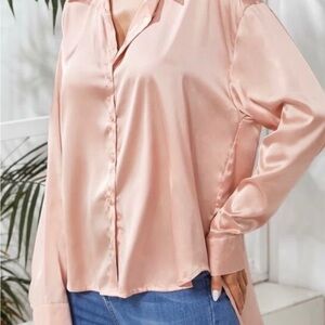 Fashion Nova Curve. Blush/pink Satin Button Down Shirt 2xTop